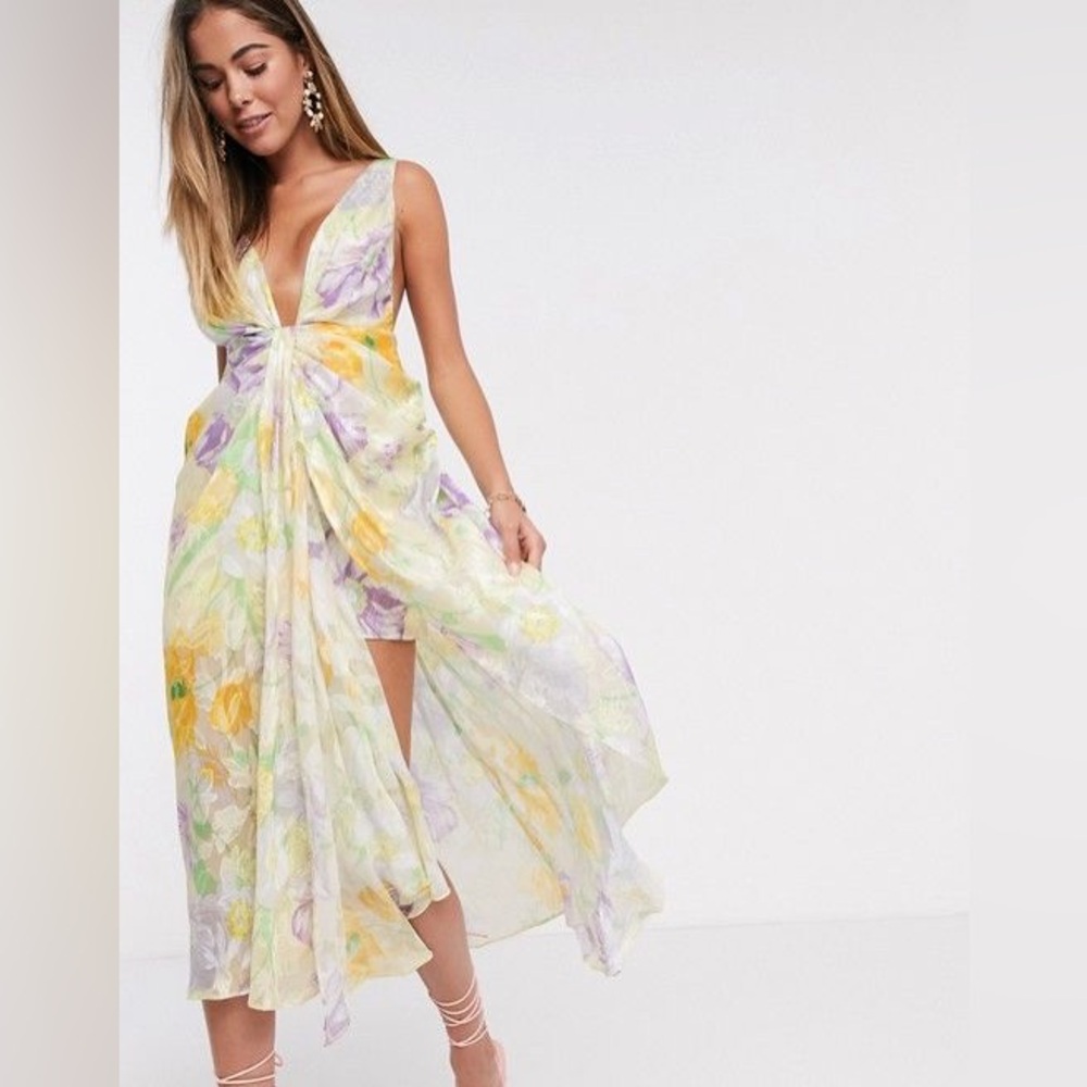 ASOS EDITION cami plunge midi dress in burnout floral bloom print